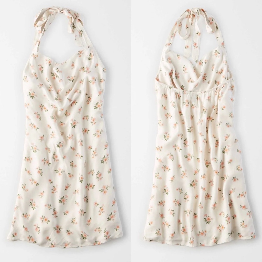 American Eagle | White Floral Halter Tie Dress